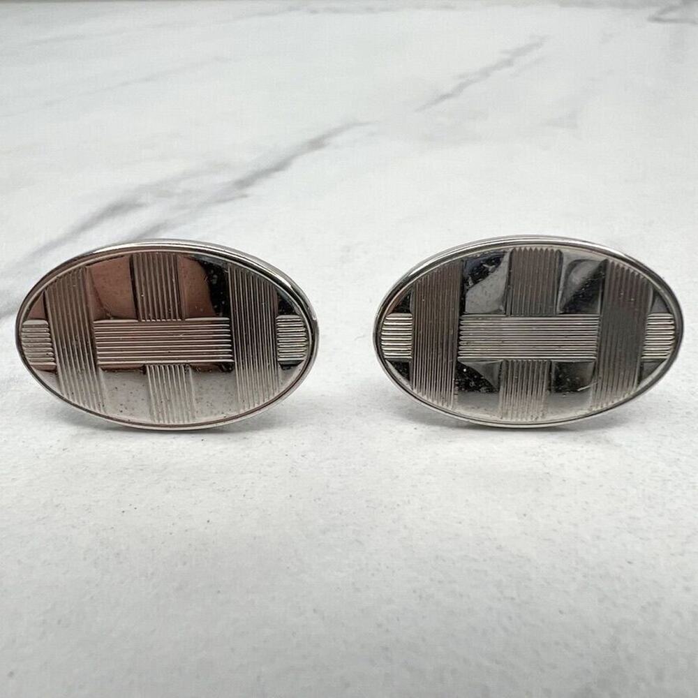 Silver Tone Oval Striped Cufflinks
